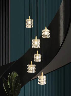 简约全铜楼梯吊灯轻奢现代复式楼水晶灯别墅挑空客厅旋转公寓灯具