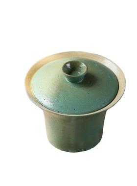 ◘牧渔长物全手工陶泥薄胎颜色釉素胎盖碗公道单杯套组轻薄不