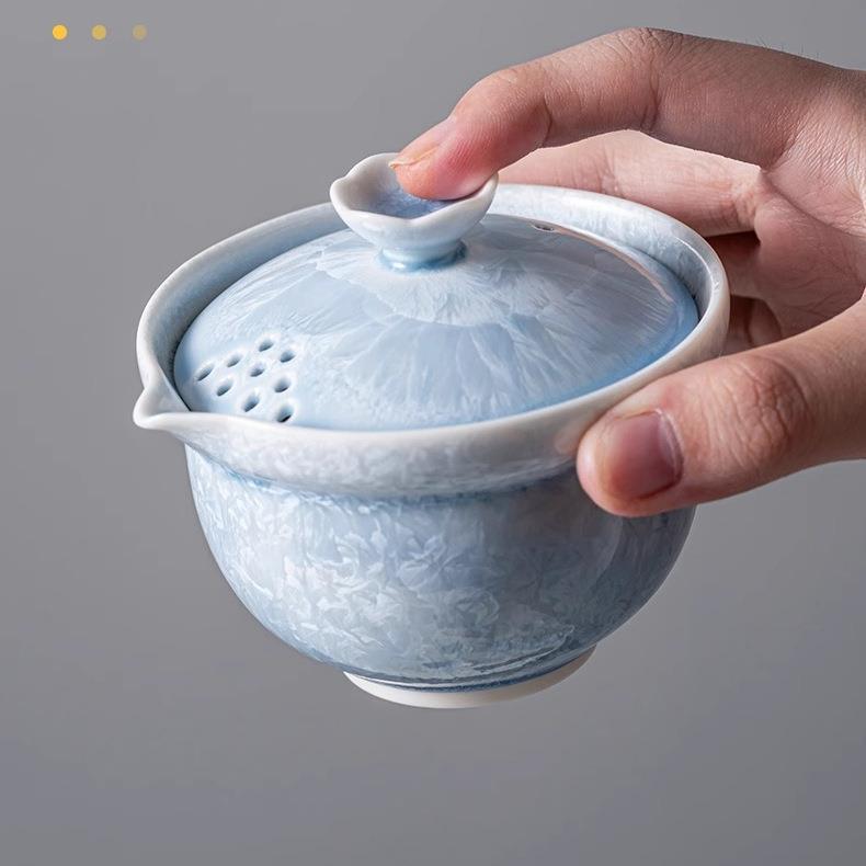 新品窑变结晶釉防烫手抓壶 高档盖碗茶杯单个不烫手小清新宝瓶壶