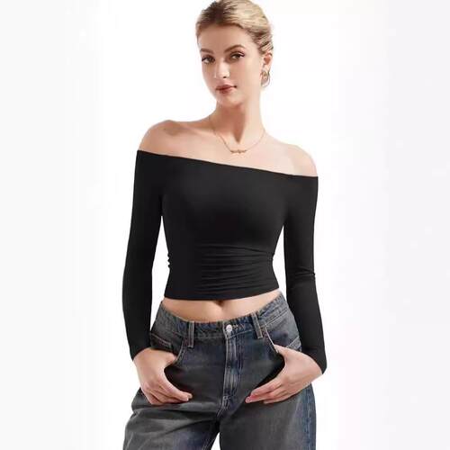 Women's off shoulder long sleeved shirt with one shoulder