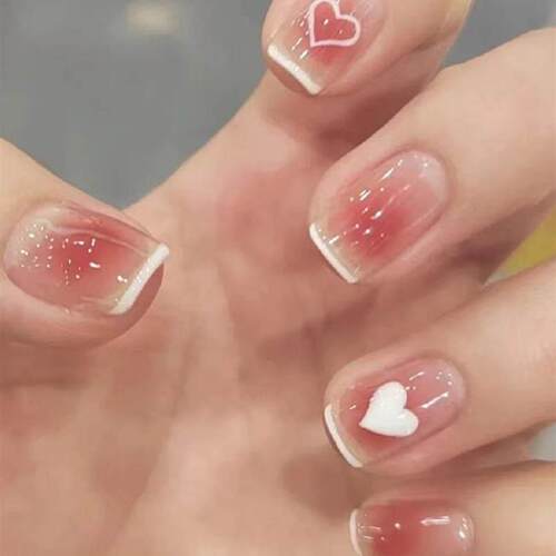 24pcs/box Fake Nails Press on Short Reusable with Designs Se