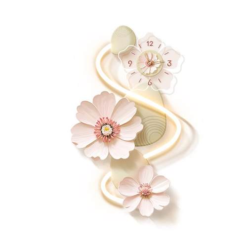 奶油风玄关装饰画入户创意花卉时钟壁灯画高级感走廊过道钟表挂画