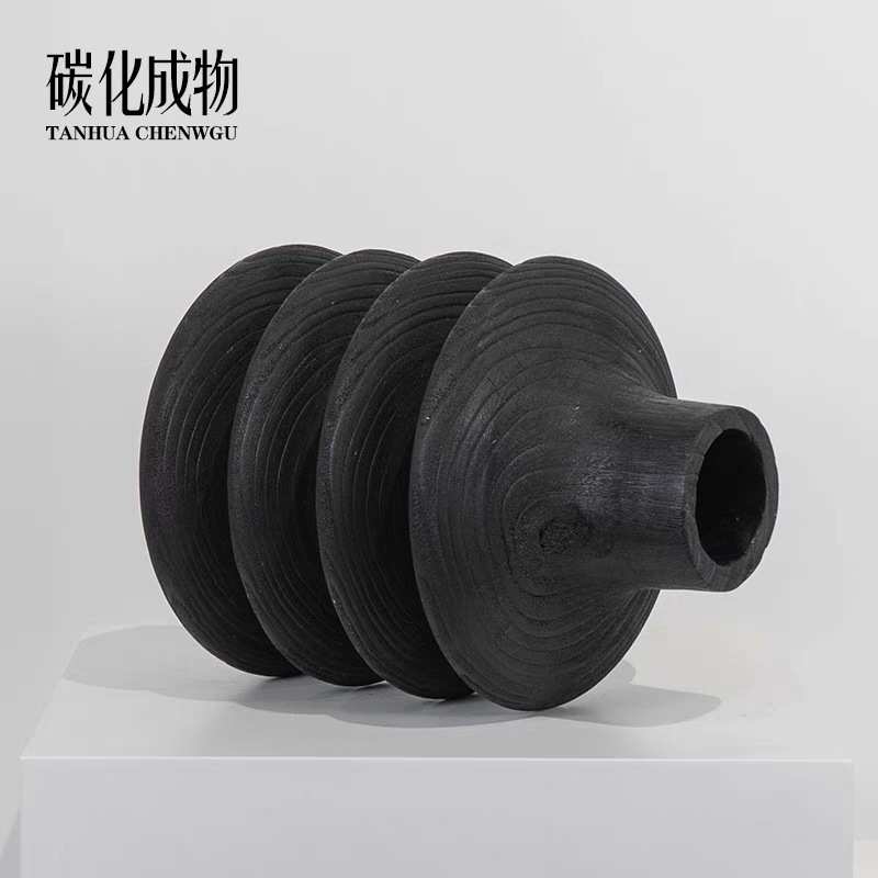 风寂客厅批发创意器碳化桌面 花瓶干花木花摆件 中式侘日式插花
