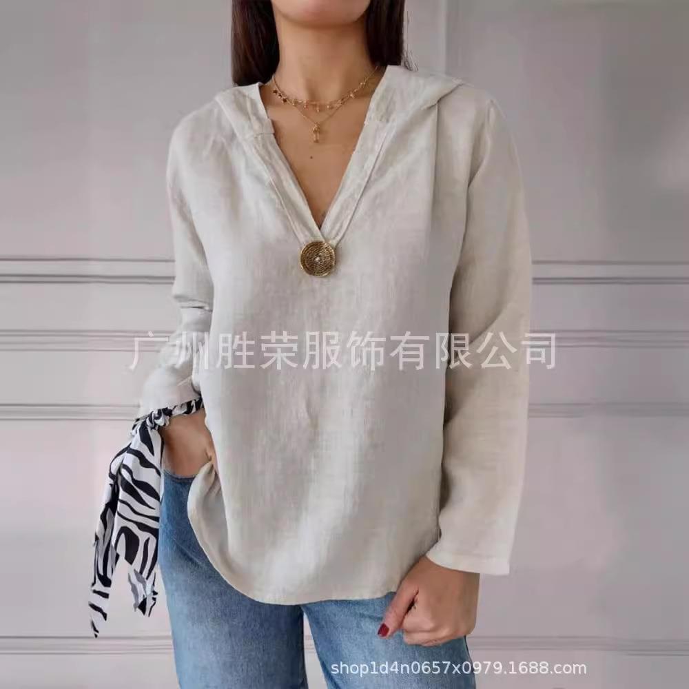 Women's single button hooded swallowtail solid color T-shirt
