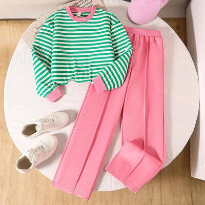Toddler Girl Striped Print Sweater Elastic Waist Pants Set