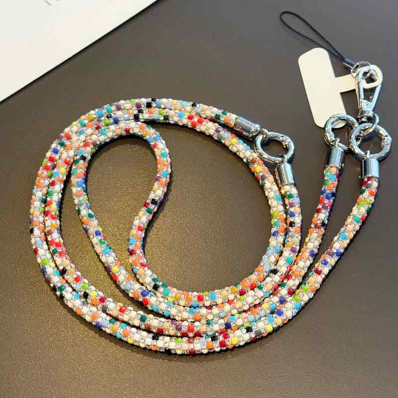 轻奢幻彩水钻手机链挂绳斜挎挂链可背闪钻手链挂脖时尚挂饰垫片壳