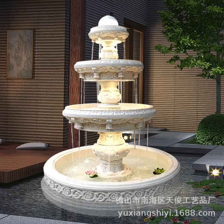 欧式砂岩喷泉酒店室内装饰水景喷泉大型假山鱼池流水摆件工艺品