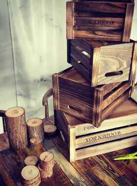 森系婚庆道具实木箱收纳框储物箱复古做旧木框摆件婚礼舞台装饰