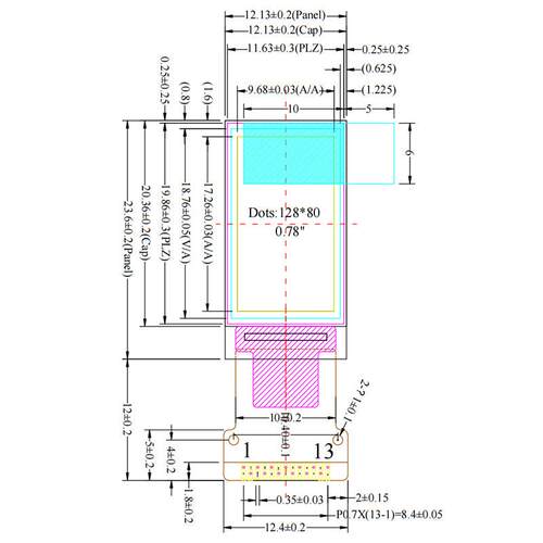 0.78寸OLED液晶显示屏128x80驱动SH1107接口IIC/SPI白光4针模块
