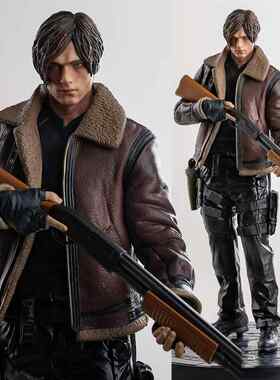 Resident Evil 生化危机皮衣里昂手办游戏模型霰弹枪摆件雕像周边