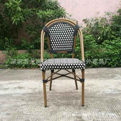 现货 铝合金彷竹节纹户外藤编无扶手桌椅