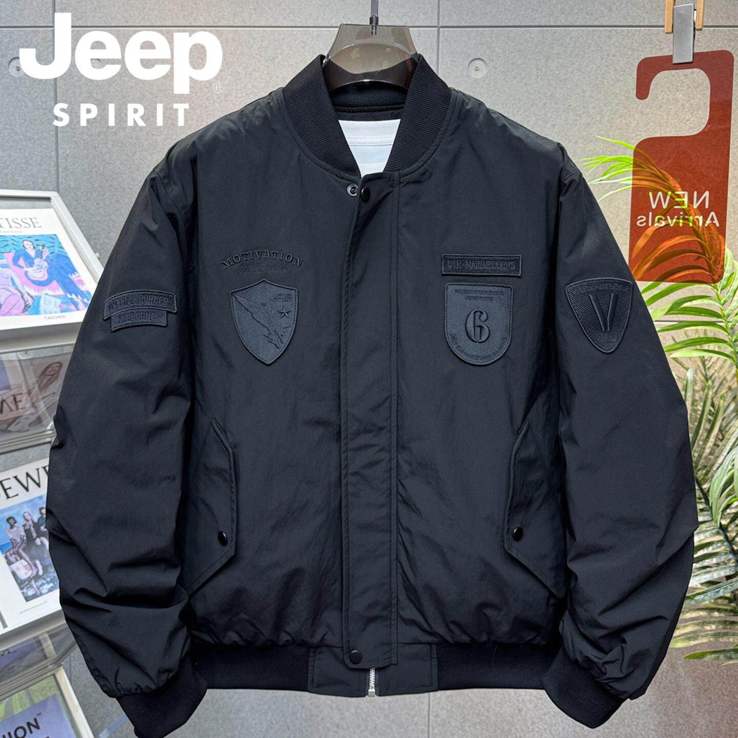 JEEP SPIRIT冬季90白鸭绒外套男立领羽绒服飞行员夹克美式棒球服