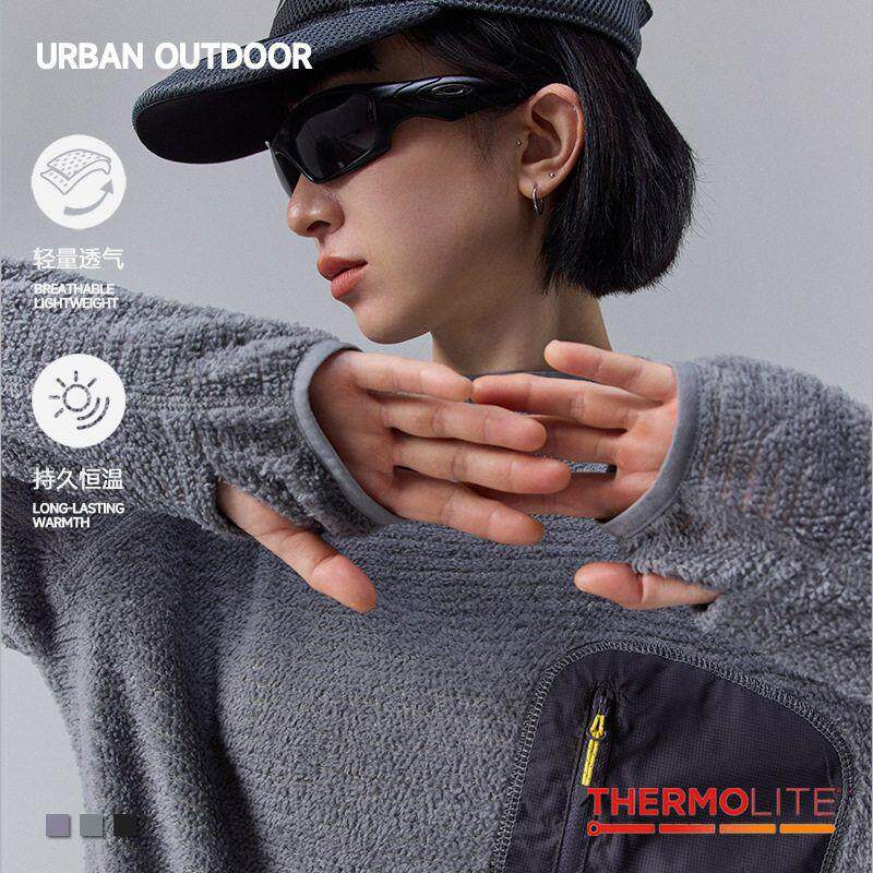 莱卡Thermolite空气绒保暖卫衣秋冬季男女运动薄款套头连帽打底衫