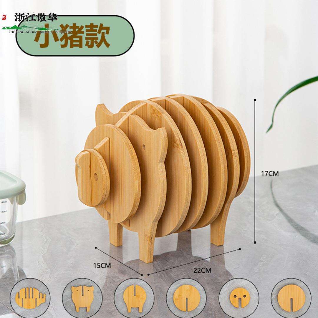 竹制动物造型隔热垫杯垫餐垫 装饰摆件隔热防水防油家用餐垫碗垫