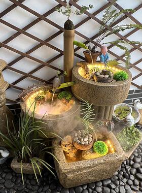 假山流水摆件日式花园石磨养鱼池装饰中式别墅庭院子造景观阳台