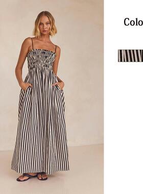 Striped drawstring elastic large swing pocket suspender
