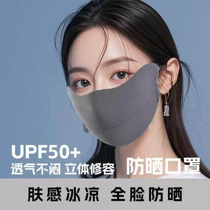防晒口罩女透气薄款颜值防紫外线护眼角全脸夏天冰丝遮阳面罩