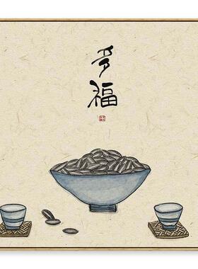 水墨宣言新中式文艺风格装饰画手绘茶壶莲花挂画茶室书房背景墙挂