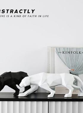 欣唯嘉树脂工艺品猎豹豹子北欧ins风几何切面客厅家居设计黑摆件