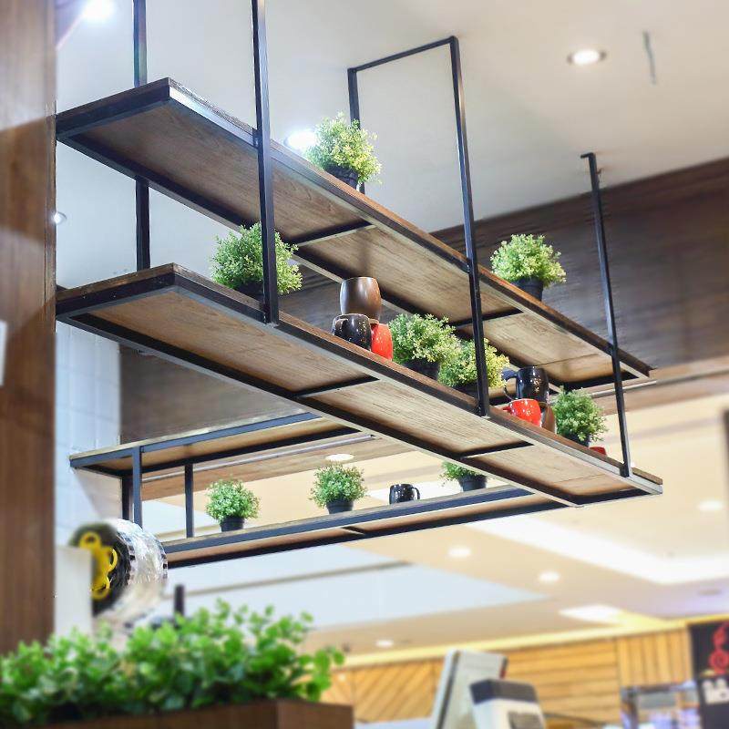 复古铁艺实木餐前台厅壁挂架字OXO架七字型吧台吊架置物架一搁板