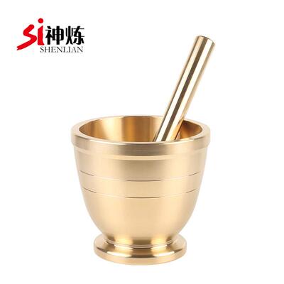 高档纯捣药罐捣研七杵子药盅擂钵臼缸钵铜盅捣碎三压蒜器研磨铜器