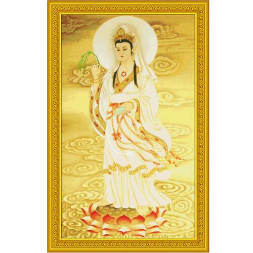 观音菩萨观音造像线绣十字绣套件客厅佛堂入口寺挂画手工制品