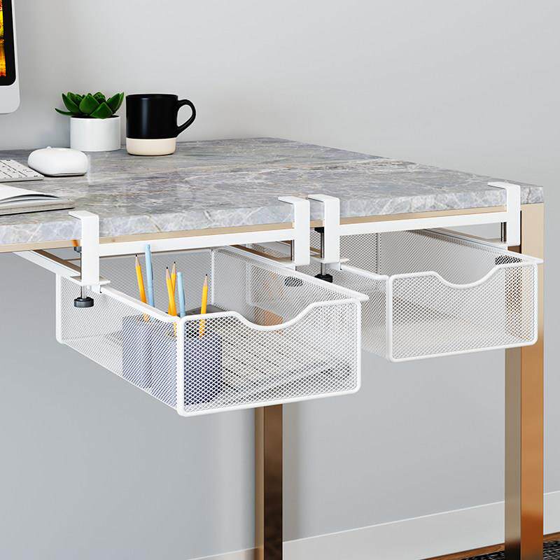 办公桌下抽屉式置物架书桌隐藏悬空悬挂式挂篮整理文具收纳盒下挂