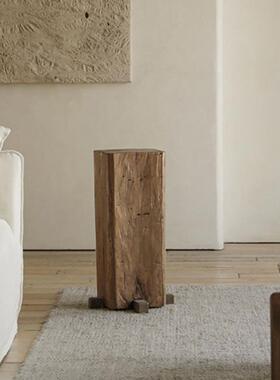 侘寂风实木墩底座中古风柱子雕塑台客厅茶室落地装饰民宿復古摆件