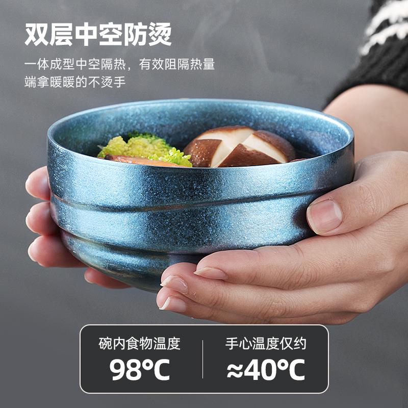 新款直销韩式双层防烫纯钛碗餐具户外套装隔热大号家用钛合金饭碗