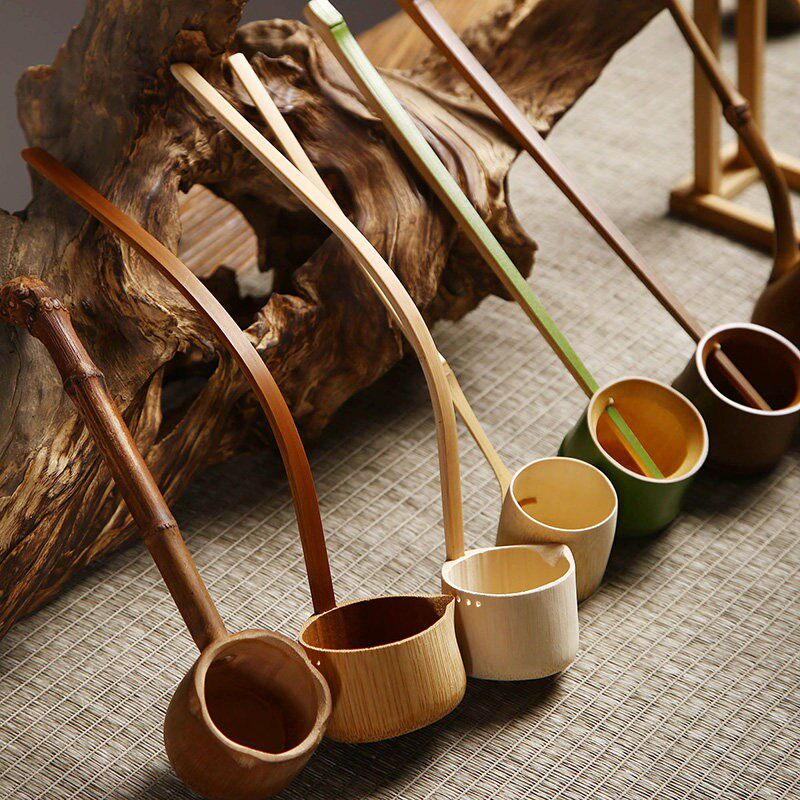 日式舀水勺长柄分茶勺竹制茶勺竹水瓢水勺竹茶具茶道零配煮茶配件