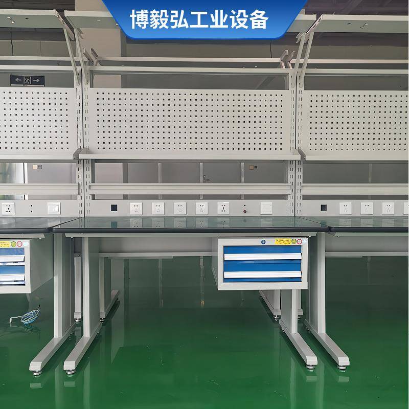 深圳复合型台面操作台 防静电钳工工作台 带挂板重型钳工装配平台