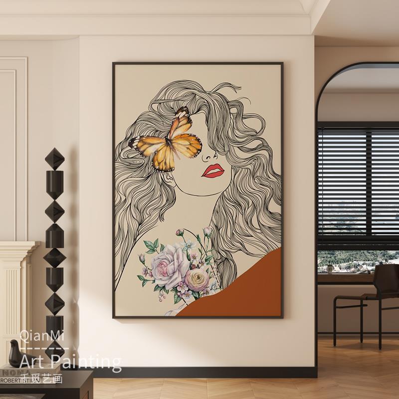 玄关入户装饰画现代简约时尚客厅壁画抽象美女人物卧室衣帽间挂画图片