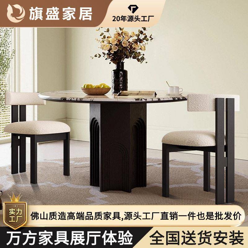大理石餐桌法式欧式复古实木端客厅家用小户型饭桌拼豆店桌椅