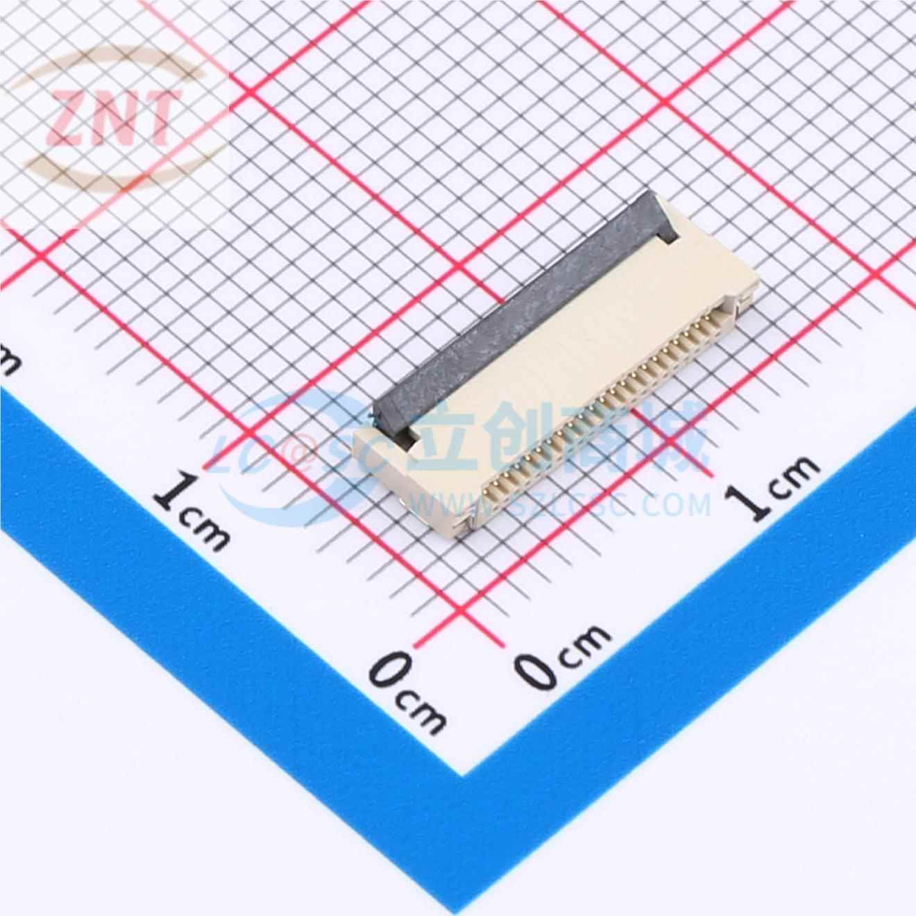 FFC/FPC连接器 ZX-0.5FPC-2H-HFJ22P SMD,P=0.5mm,卧贴 翻盖式 22