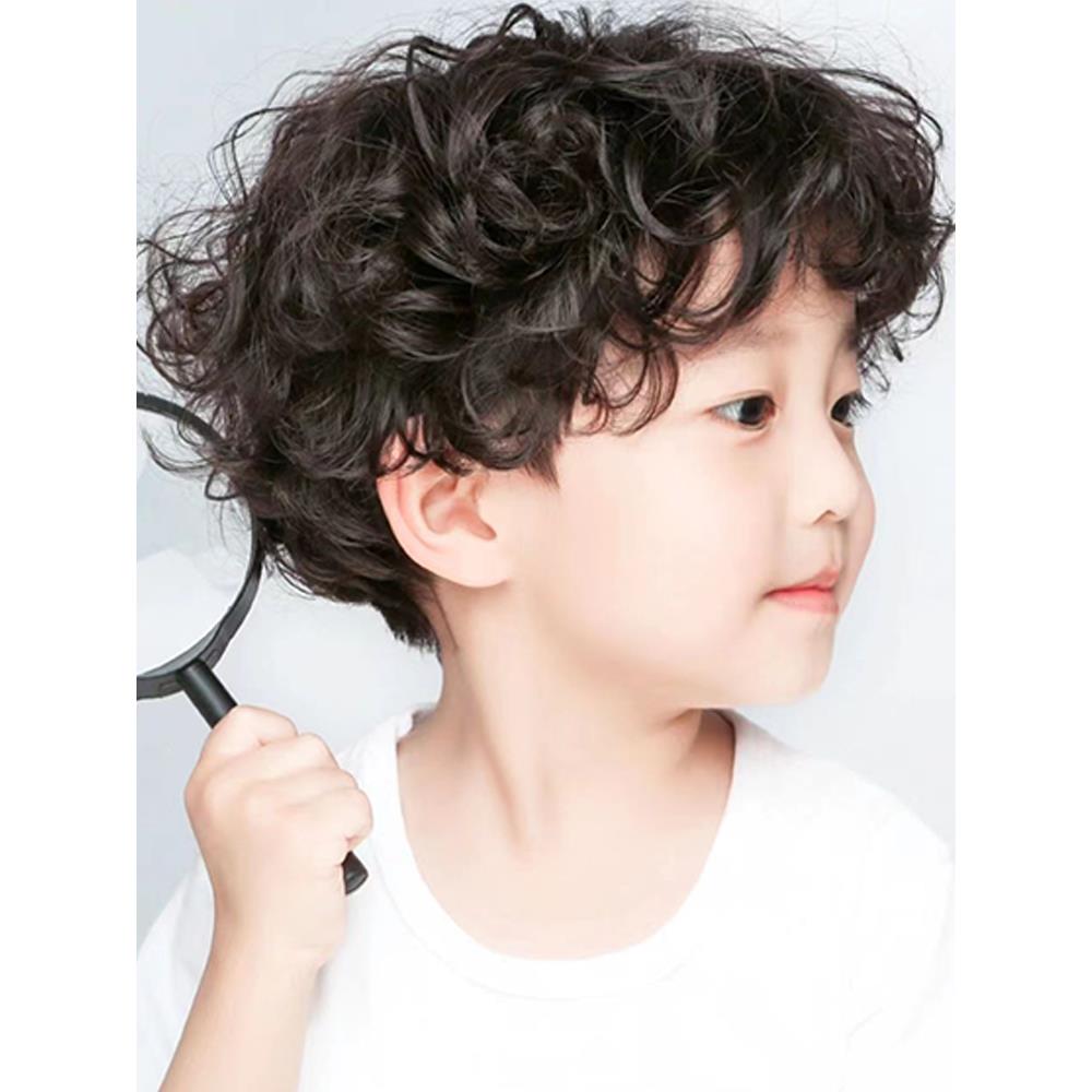 儿童假发男孩短卷发自然人工透气假发集婴儿摄影英俊的全套头饰风