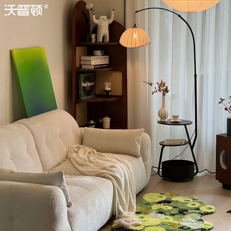 客厅2024新款落地灯沙发角落置物架桌灯卧室床头中古风边柜一体灯