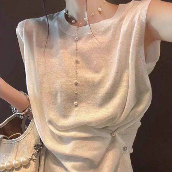 法式Rixo Kelly百搭设计感针织短袖T恤女无袖高级感坎肩休闲上衣