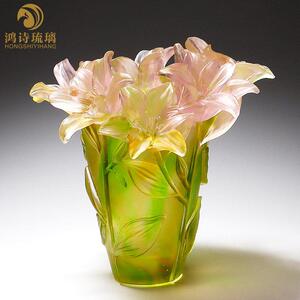 琉璃艺术品百合花花瓶摆件客厅插花玄关餐桌轻奢装饰品搬新家礼物