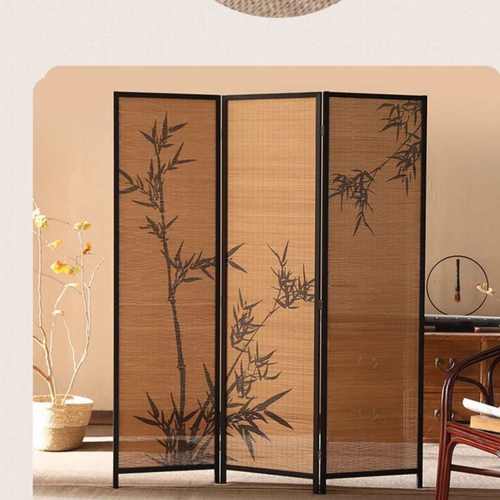 隔断屏风茶楼国风竹影主题装饰墙背景茶室竹编围挡阳台改造新中式