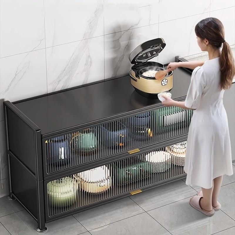 厨房置物架落地多层收纳碗柜多功能微波炉烤箱家用餐边储物柜代发