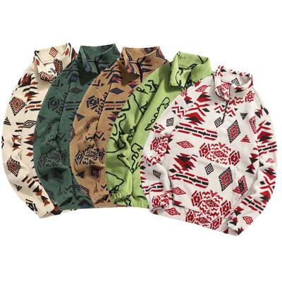 Men Ethnic Pattern Zip Up Plush Sweatshirt Casual Sleeve