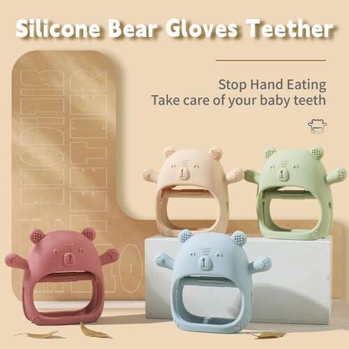 Baby Teether Gloves Kids Cartoon Bear Teething Silicone Dent