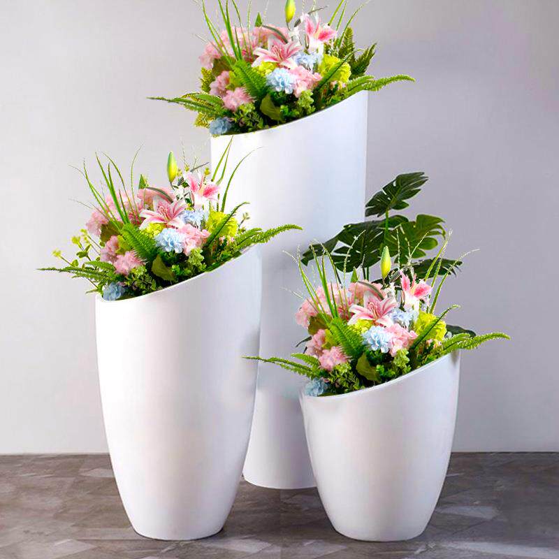 玻璃钢花盆简约斜口花钵商场装饰摆件售楼部花瓶户外组合花器美陈