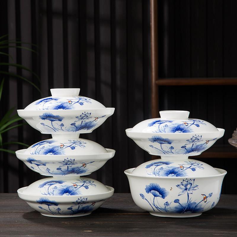 釉口景德镇陶瓷和合器四菜一汤带盖汤碗菜盘防串味中式青花骨瓷盘