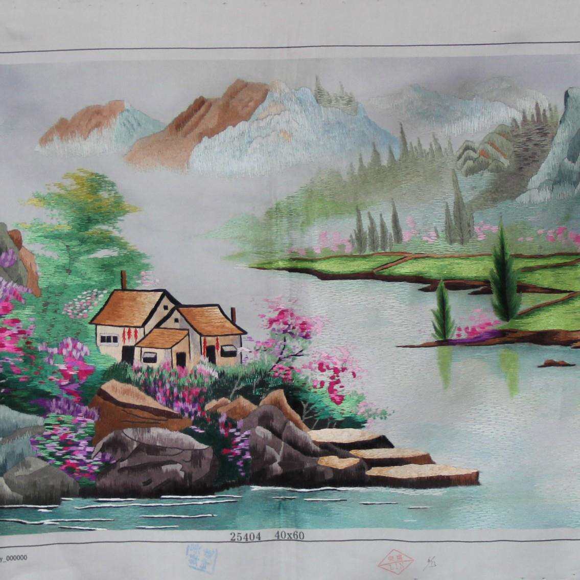 苏绣绣片客厅书房办公室装饰画苏州手工刺绣挂画山水风景未装裱