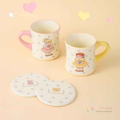 Socca联名littleberry陶瓷马克杯姐妹碎花奶油水杯带盖垫可爱杯子
