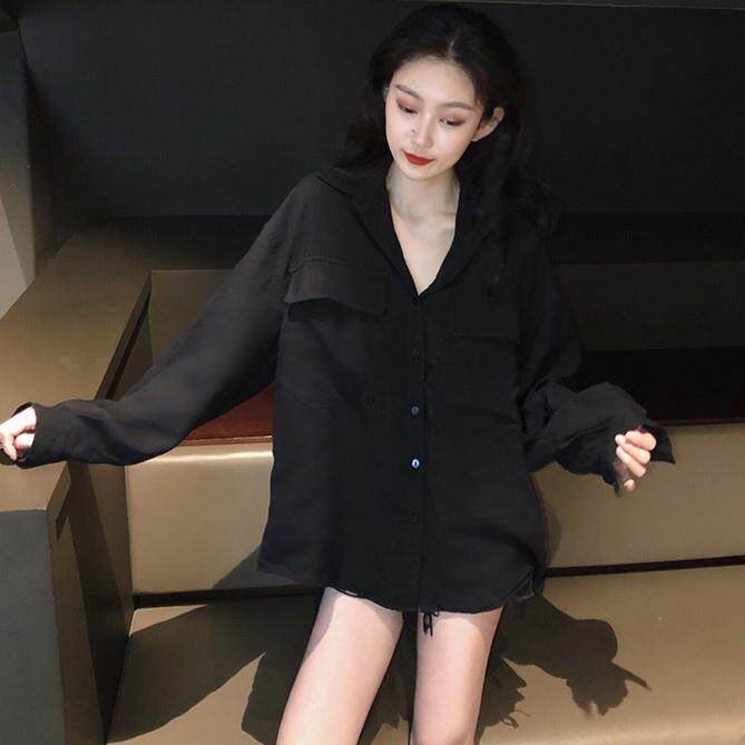 好货黑色衬衣女高级感秋款学院风女士衬衫设计感上衣今年流行漂亮