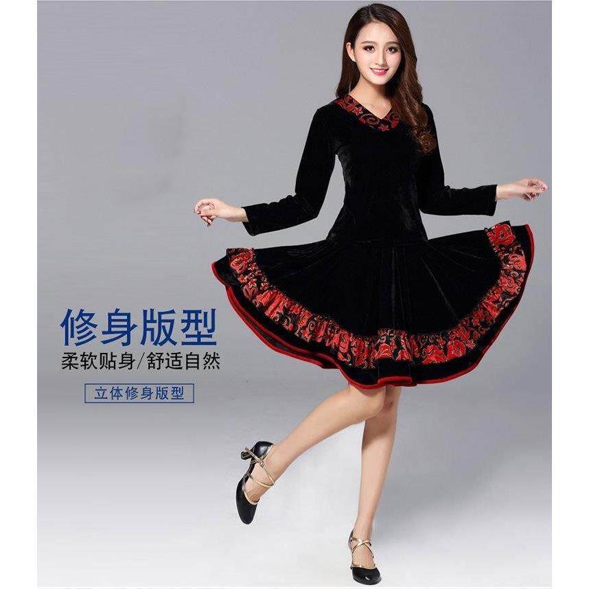 秋冬新款广场舞服装套装女金丝绒长袖演出表演舞蹈服