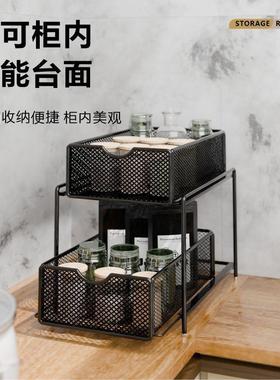 橱厨抽拉式置物OVQ架拉柜内分层架各种大全双层下水槽房柜收纳篮