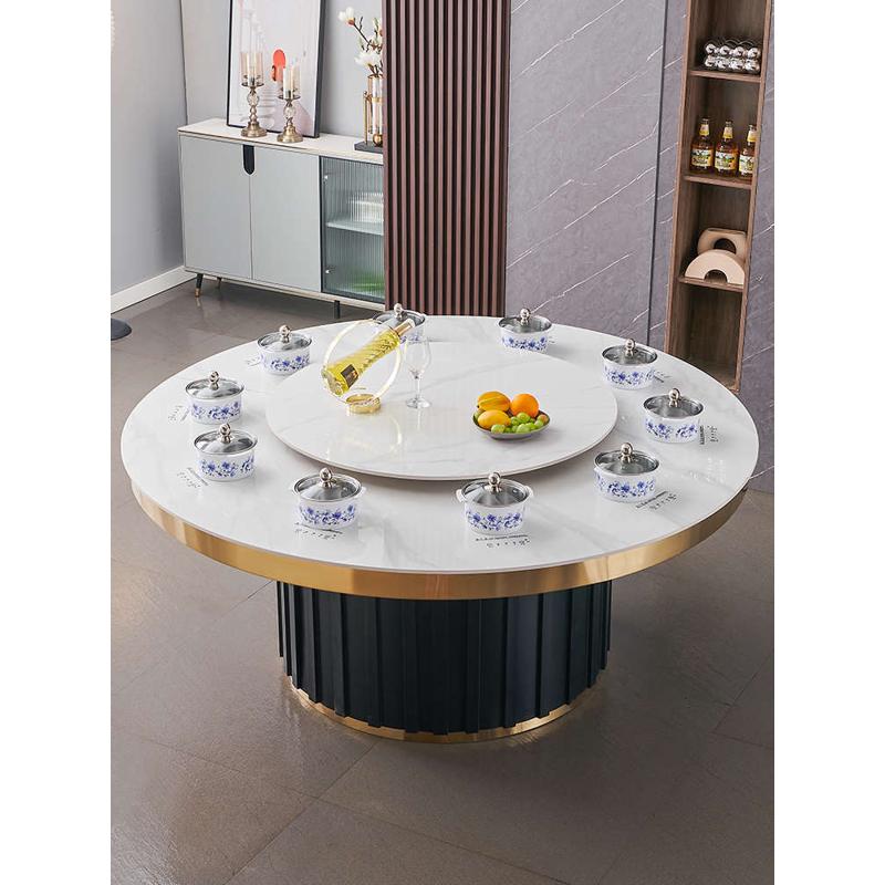隐形火锅商用餐桌桌子桌椅岩酒店板大圆一体电磁炉家用组合桌电动